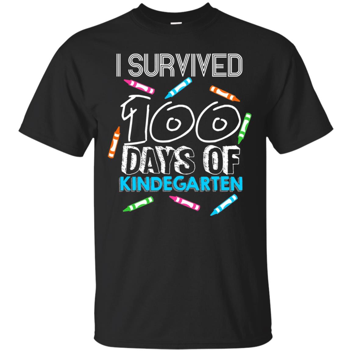 Teacher Kid T-shirt I Survived 100 Days Of Kindergarten Black