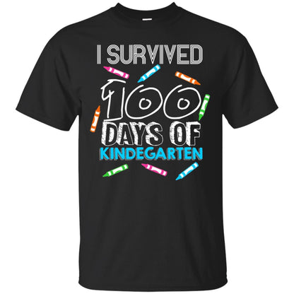 Teacher Kid T-shirt I Survived 100 Days Of Kindergarten Black