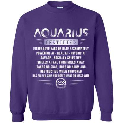 Aquarius Certified Either Love Hard T-shirt Purple