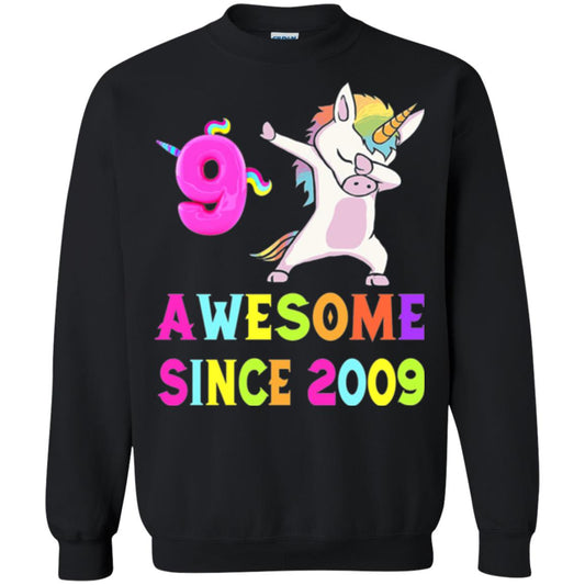9th Birthday T-shirt Unicorn Dabbing Awesome Since 2009 Black