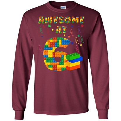 Awesome At 6 Age 6 Six Blocks Bricks Theme Shirt Maroon