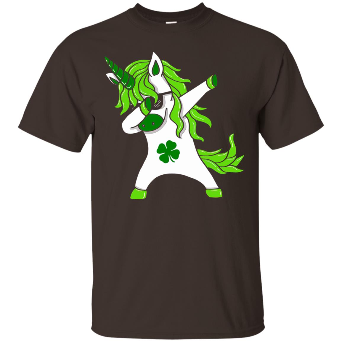Dabbing Unicorn St Patricks Day Lepricorn T-shirt Dark Chocolate
