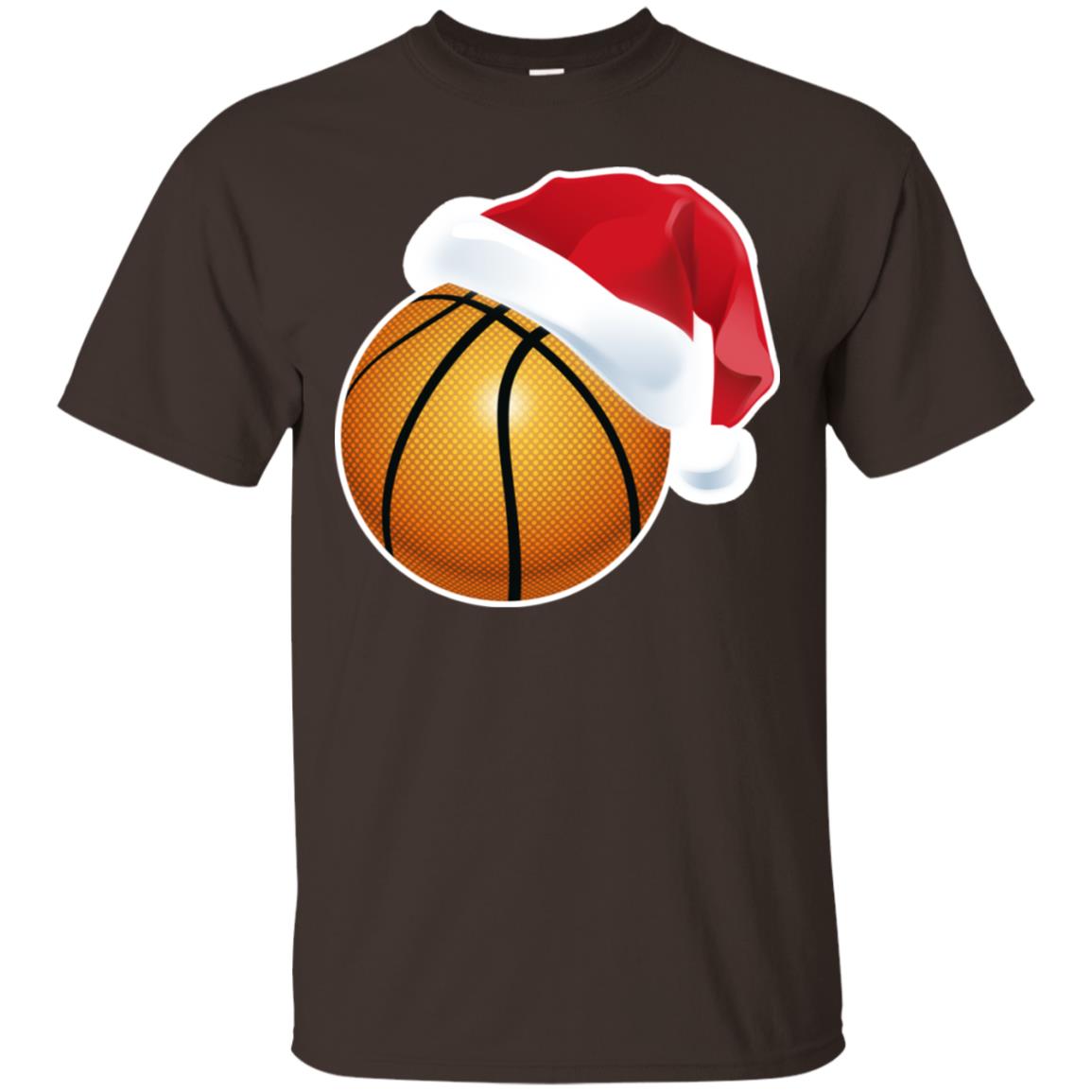 Basketball With Santa Claus Hat X-mas Shirt For Basketball Lovers Dark Chocolate
