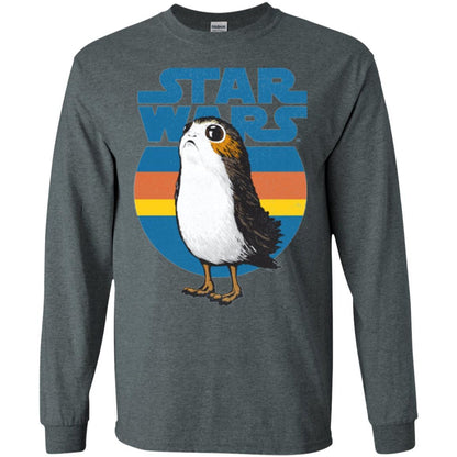 Film T-shirt Star Wars Last Jedi Porg Retro Stripes Logo Graphic Dark Heather