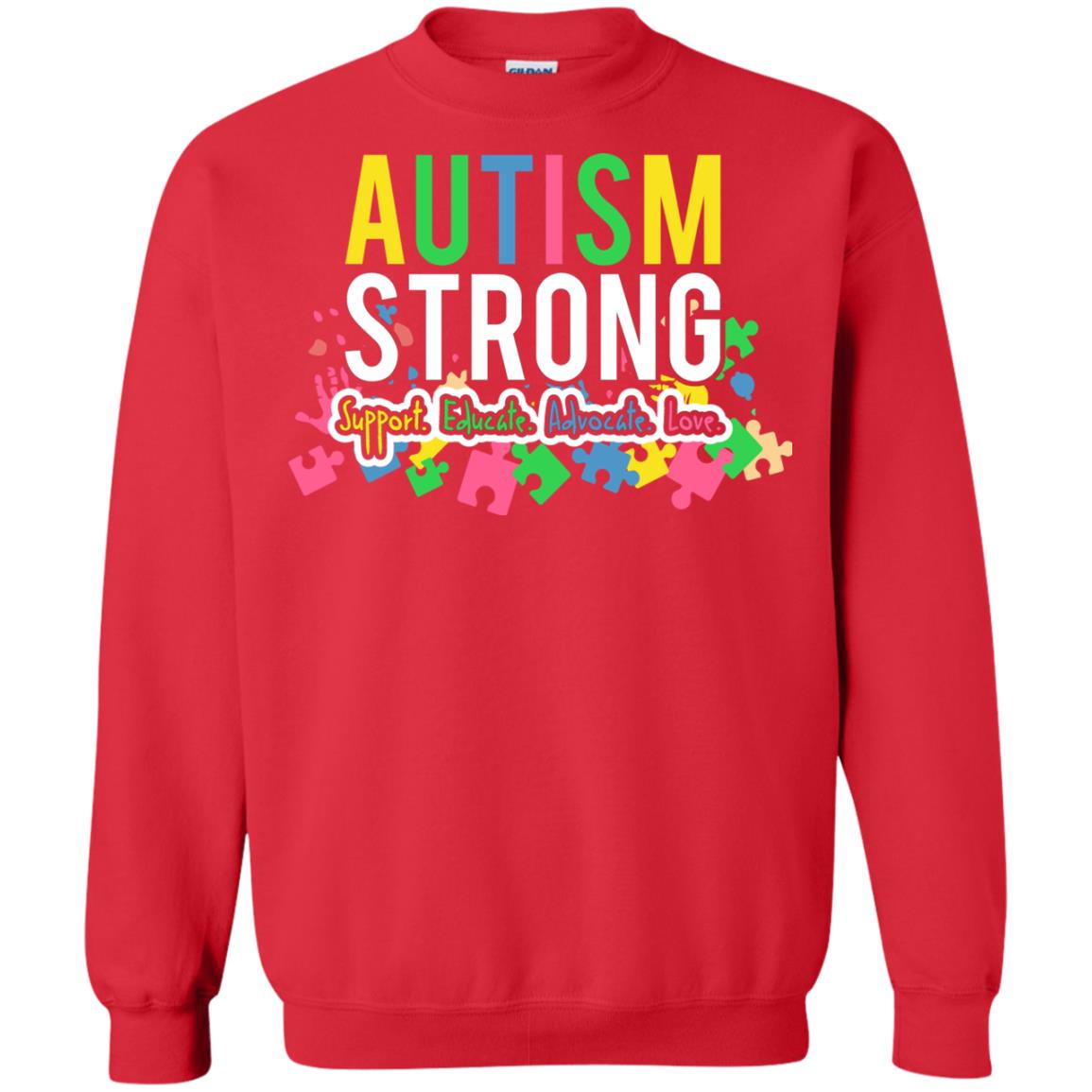 Autism Strong Support Educate Advocate Love Autism Awearness T-shirt Red