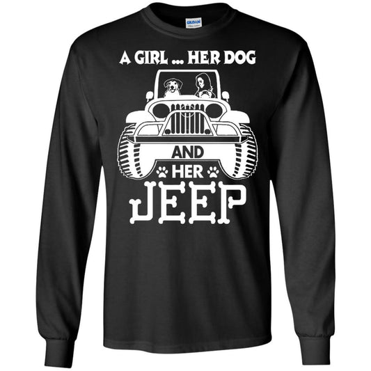 Dog Lover T-shirt A Girl Her Dog And Her Jeep Black