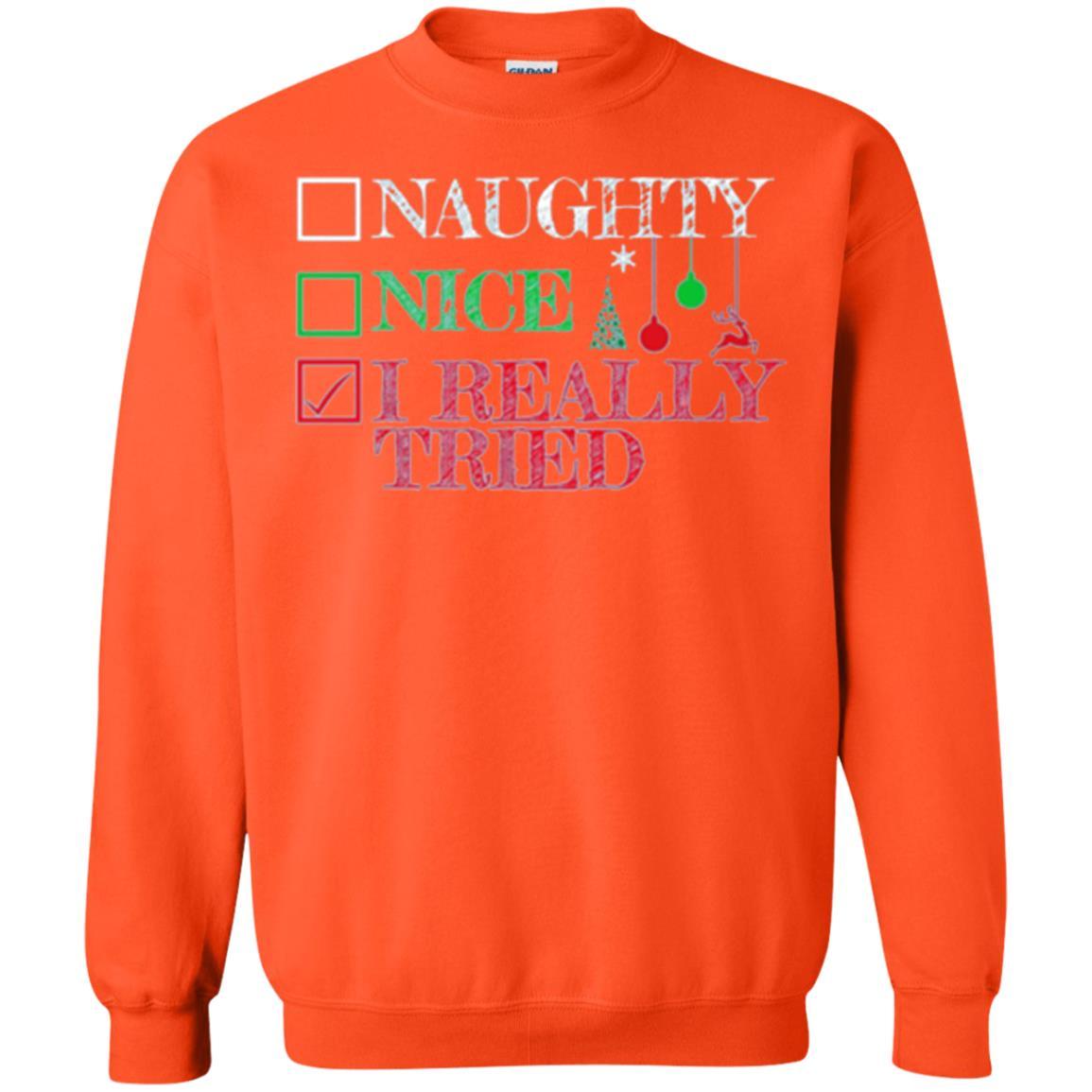 Christmas T-shirt Naugth Nice I Ready Tried Orange