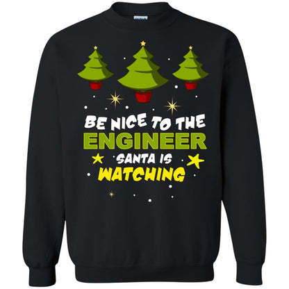 Be Nice To Be Engineer Santa Is Watching X-mas Gift Shirt Black