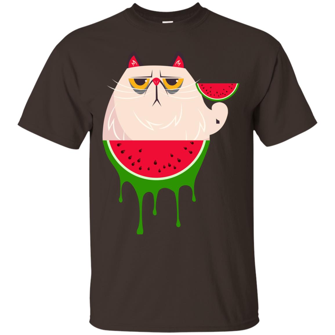 Watermelon Cat Funny Summer Melon Fruit Shirt Dark Chocolate