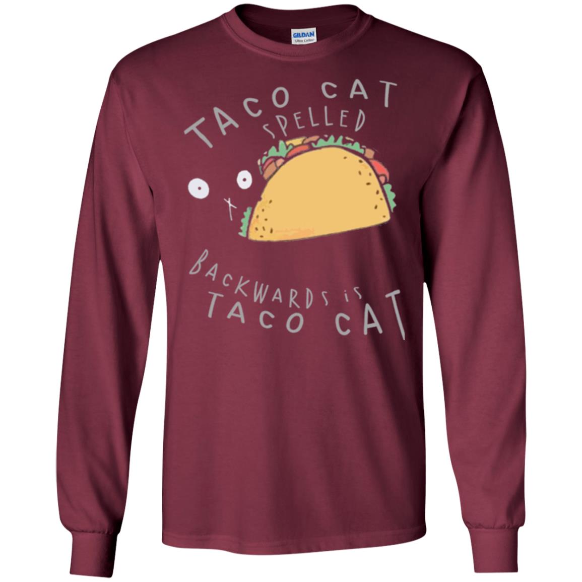 Cat Lovers T-shirt Taco Cat Spelled Backward Is Taco Cat Maroon