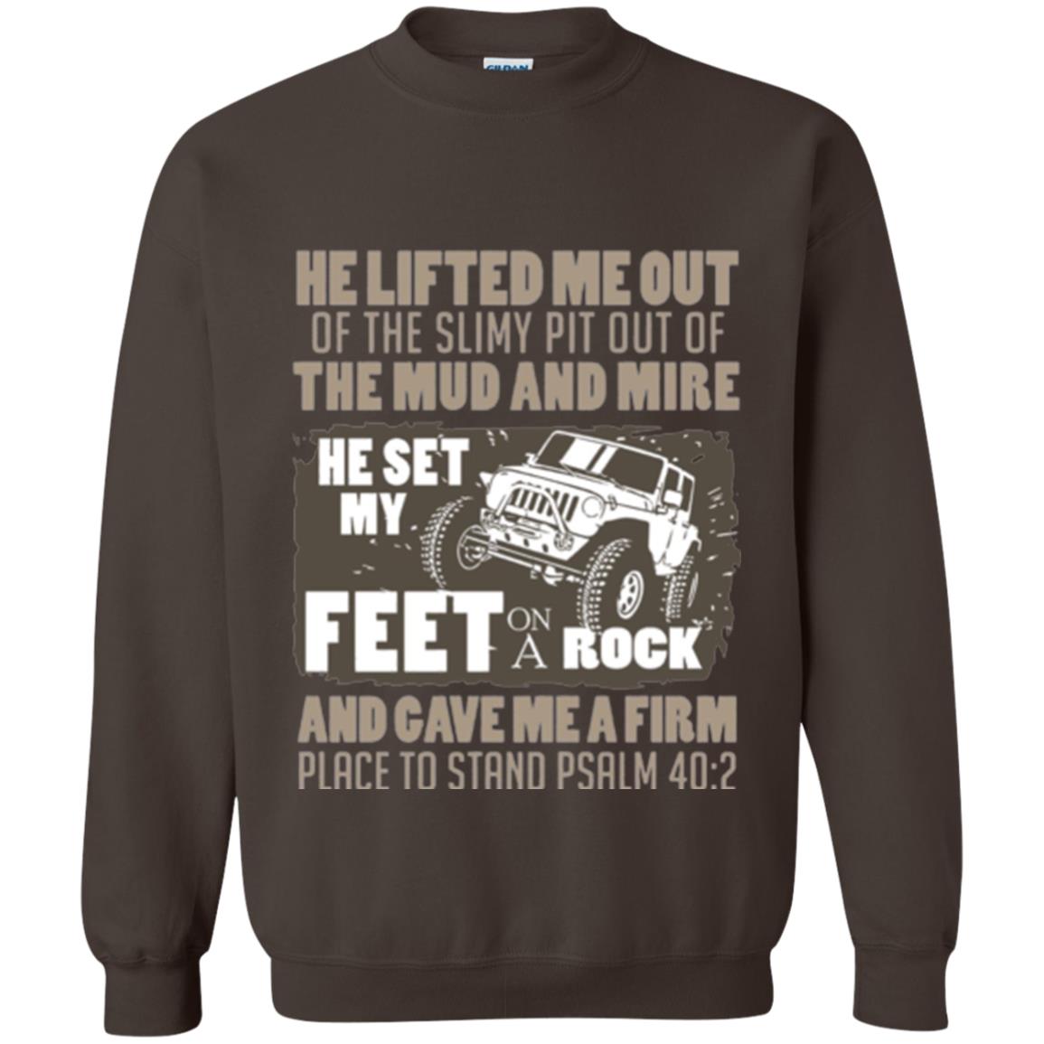 Christian T-shirt He Set My Feet On A Rock He Is My Jeep Dark Chocolate