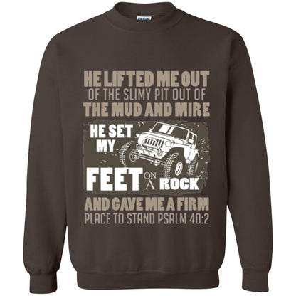 Christian T-shirt He Set My Feet On A Rock He Is My Jeep Dark Chocolate