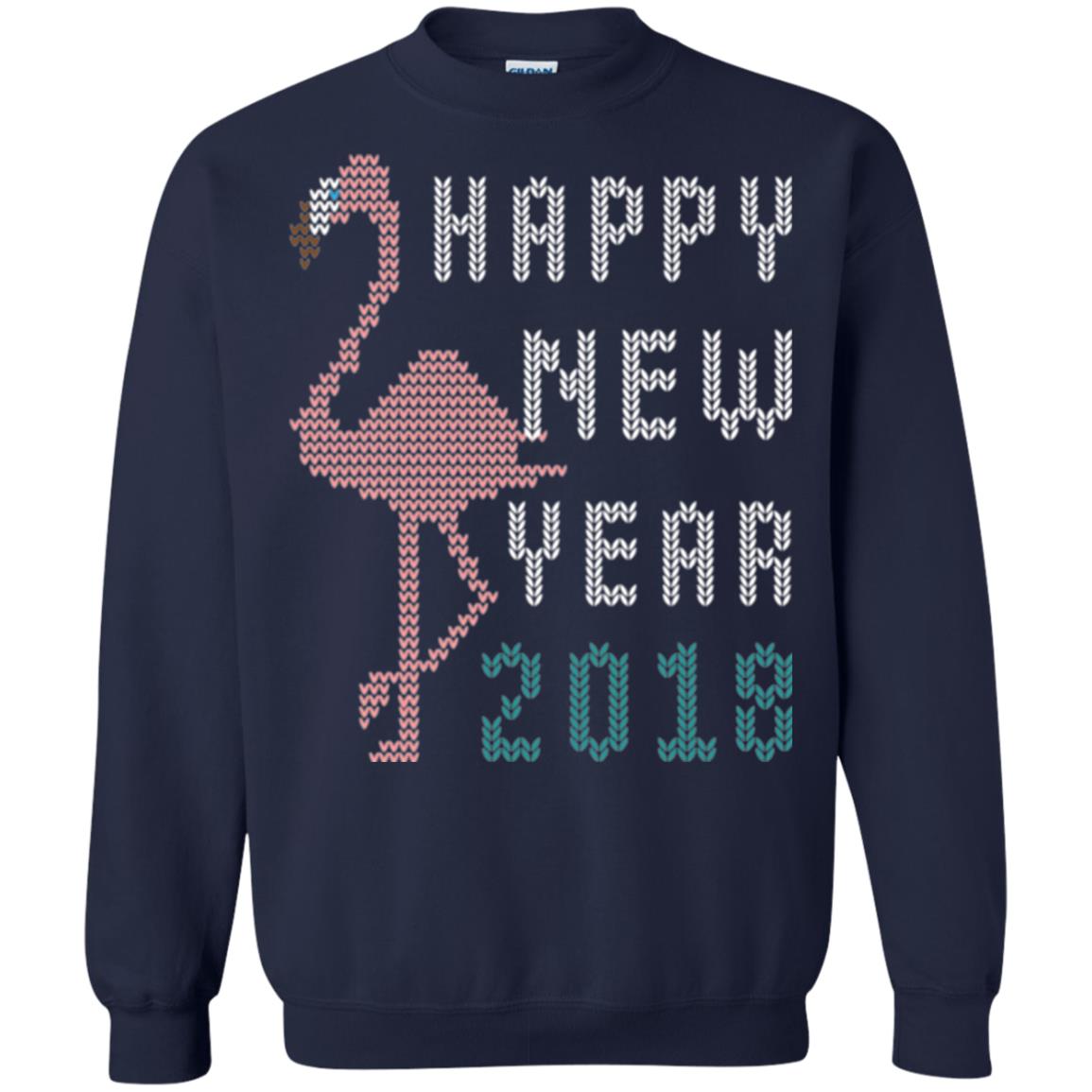 Happy New Year 2018 T-shirt Pink Flamingo Navy