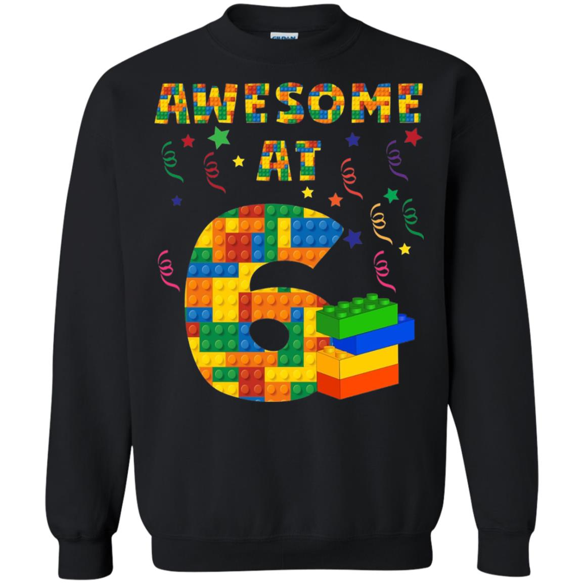 Awesome At 6 Age 6 Six Blocks Bricks Theme Shirt Black