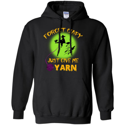 Forget Candy Just Give Me Yarn Crocheting Witches Halloween Shirt Black