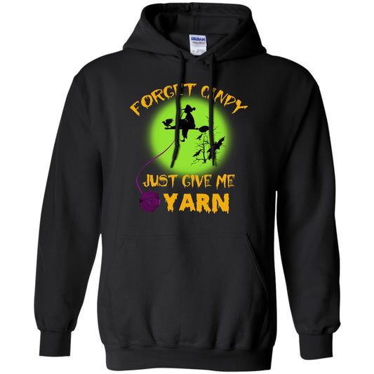 Forget Candy Just Give Me Yarn Crocheting Witches Halloween Shirt Black
