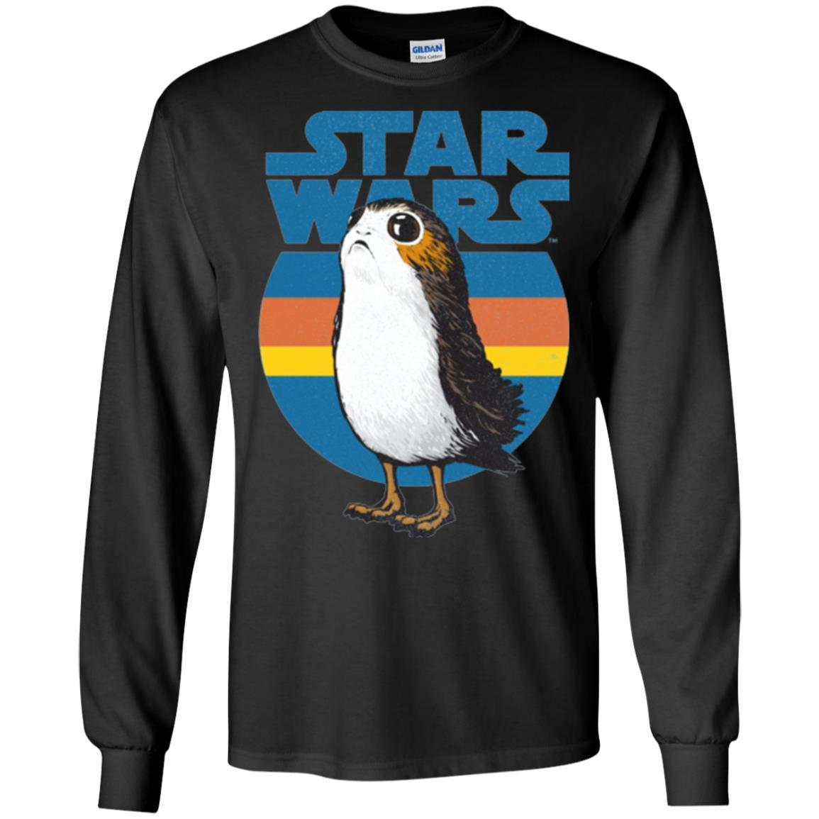Film T-shirt Star Wars Last Jedi Porg Retro Stripes Logo Graphic Black