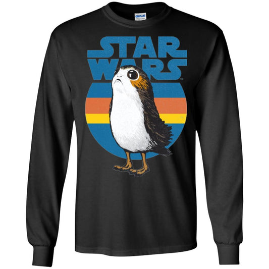 Film T-shirt Star Wars Last Jedi Porg Retro Stripes Logo Graphic Black