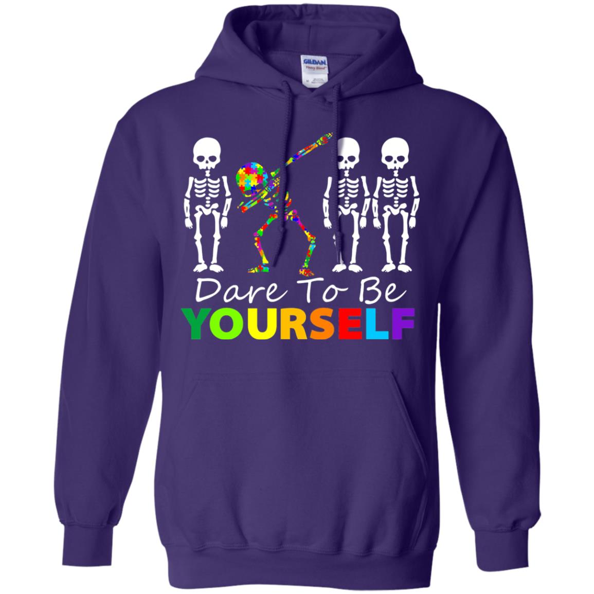 Skeleton Dabbing Dare To Be Yourself Autism Awareness Shirt Purple