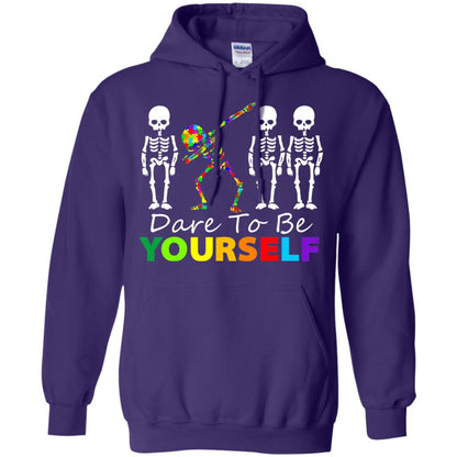 Skeleton Dabbing Dare To Be Yourself Autism Awareness Shirt Purple