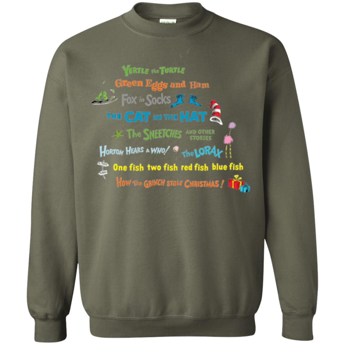 Dr. Seuss Book Title National Wear Red Day T-shirt Military Green
