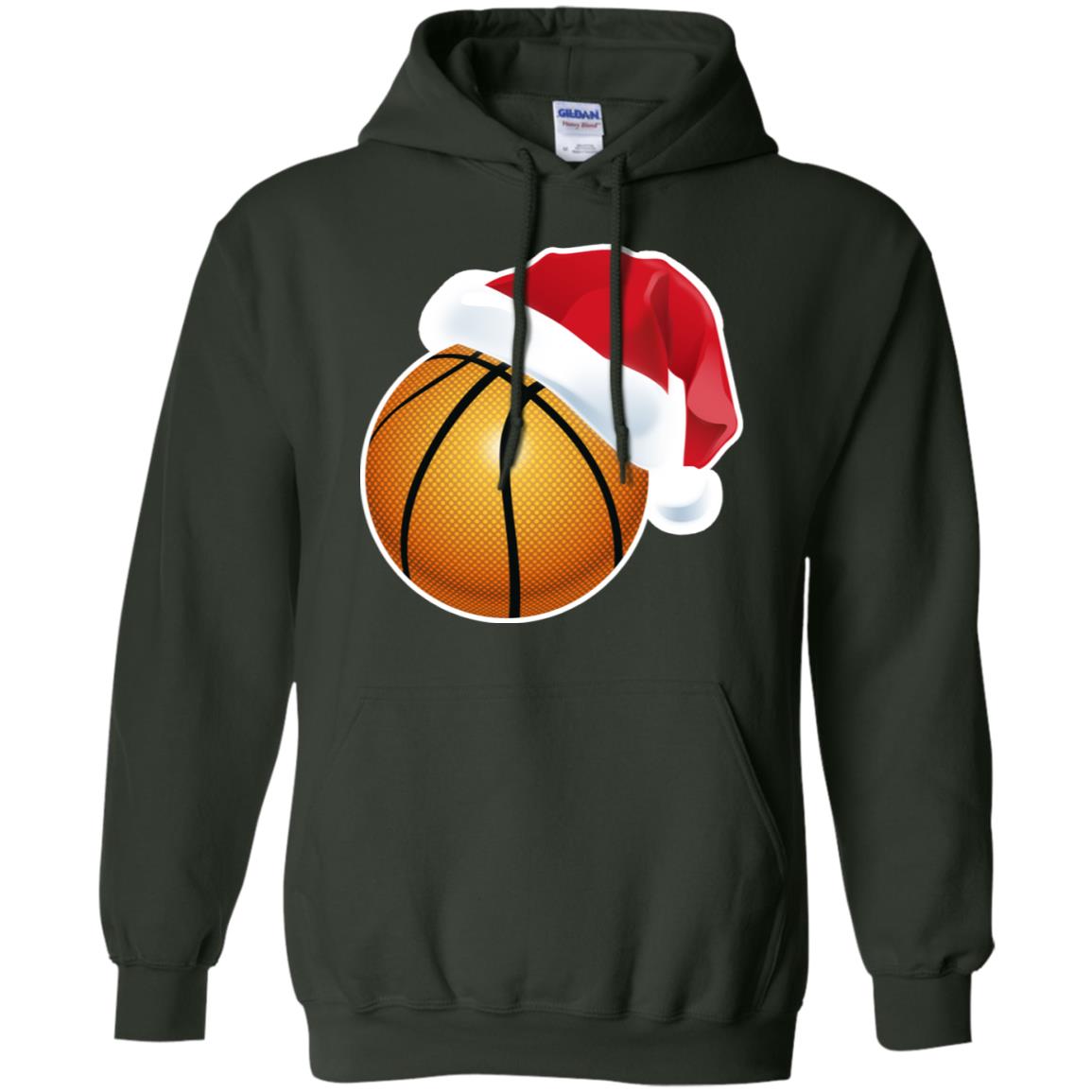 Basketball With Santa Claus Hat X-mas Shirt For Basketball Lovers Forest Green