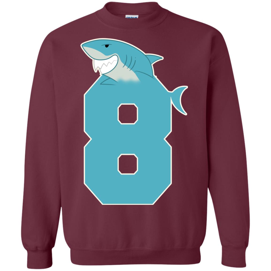 8th Birthday Shark Party Shirt Maroon