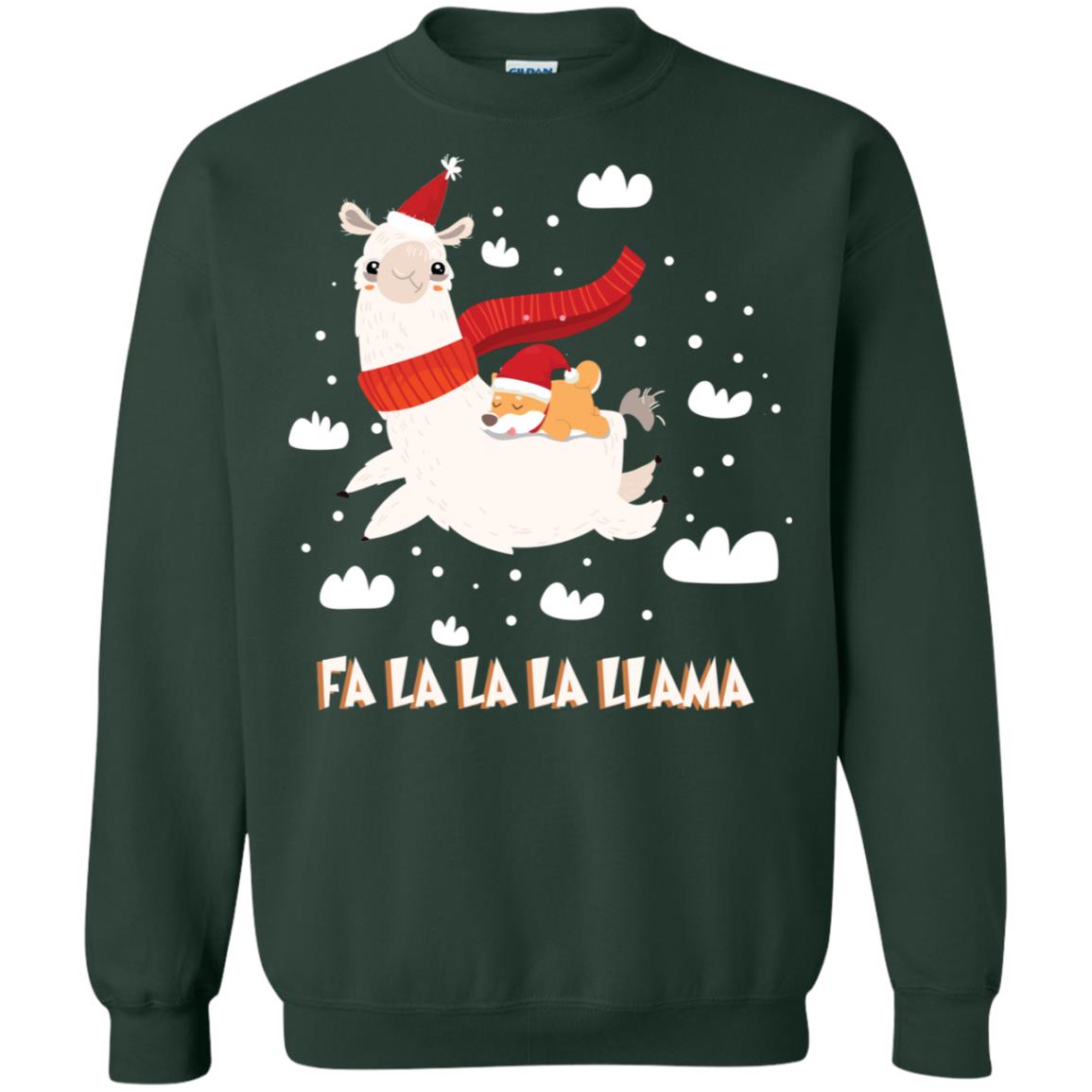 Fa La La La Llama With Shiba Inu X-mas Gift Shirt Forest Green