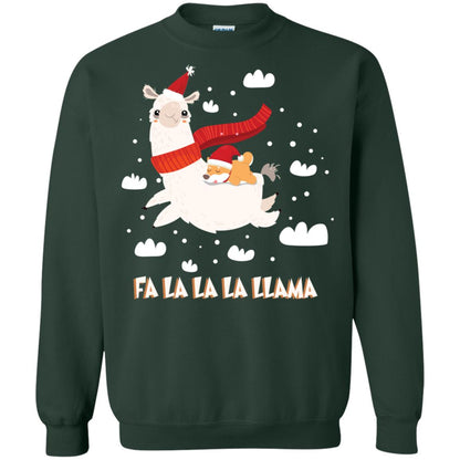 Fa La La La Llama With Shiba Inu X-mas Gift Shirt Forest Green
