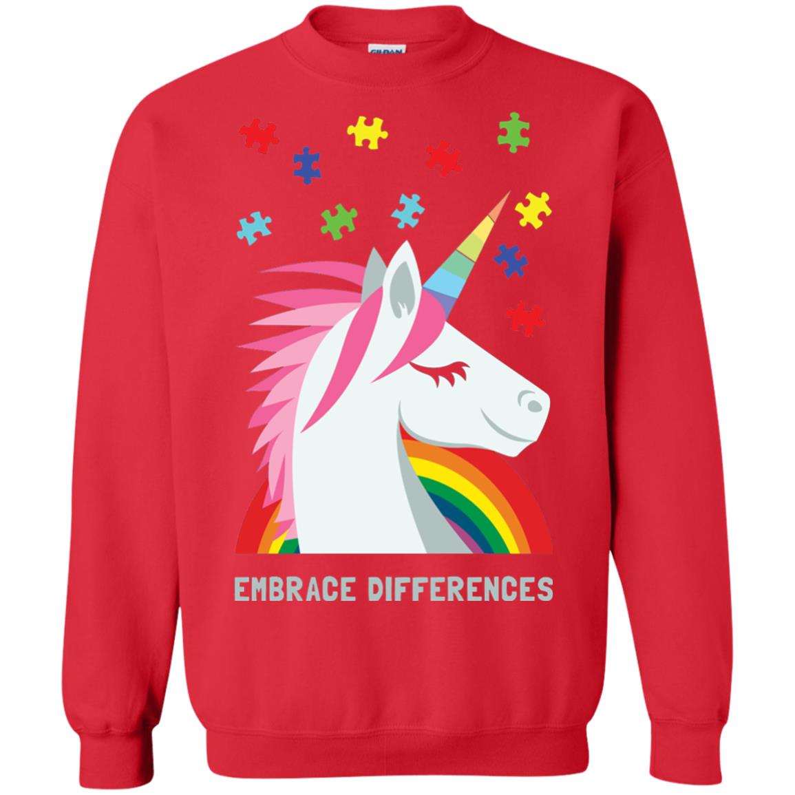 Autism Awareness Shirt Unicorn Puzzle Embrace Differences Red
