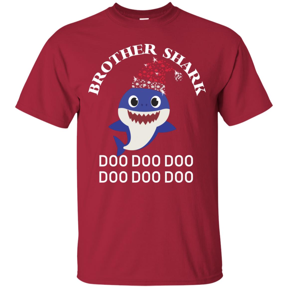 Brother Shark With Santa Claus Hat Merry X-mas Family Shark Gift Shirt Cardinal