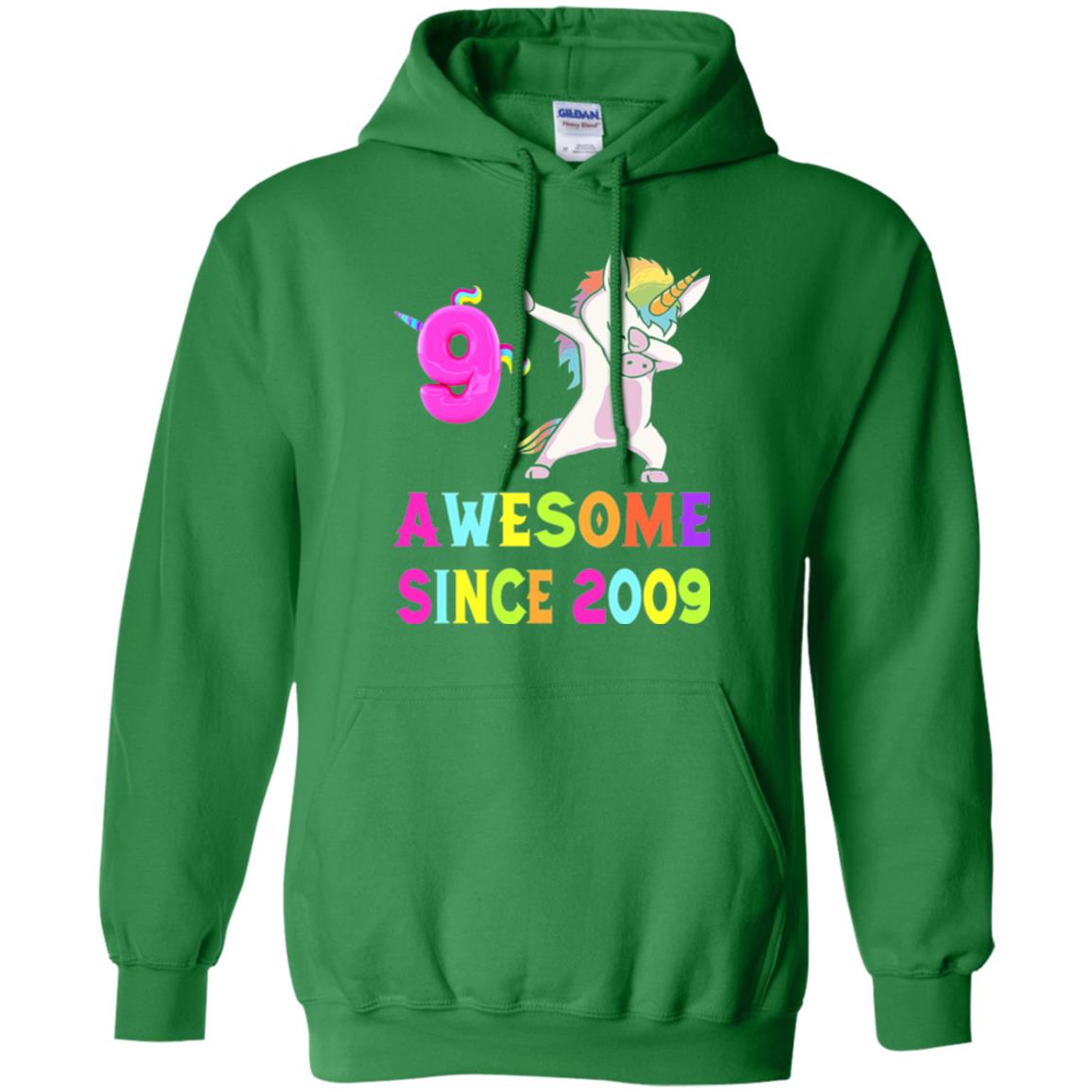 9th Birthday T-shirt Unicorn Dabbing Awesome Since 2009 Irish Green