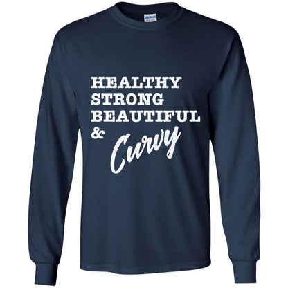 Bold Exercise T-shirt Healthy Strong Beautiful And Curvy Navy