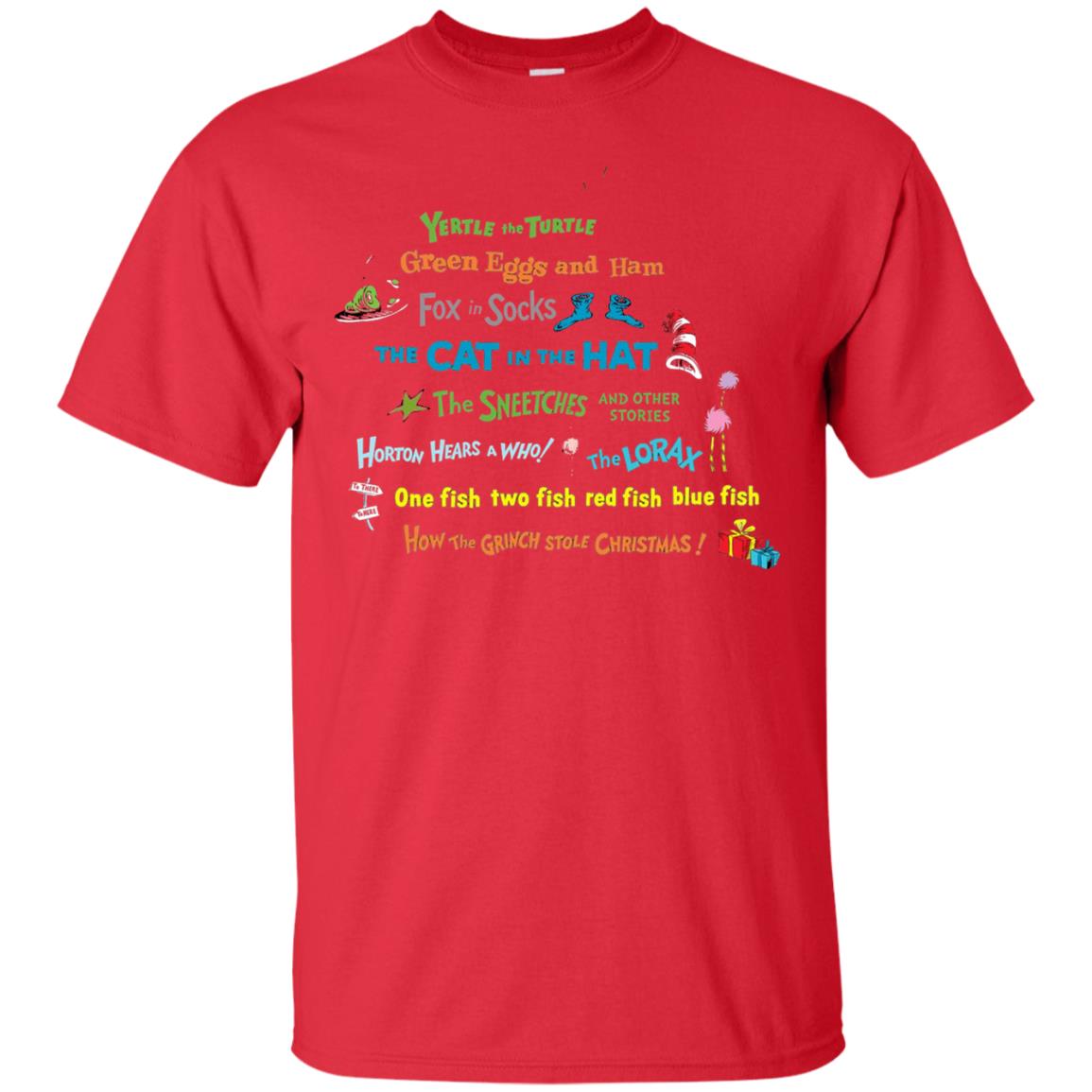 Read Across America Day T-shirt Dr. Seuss Book Title T-shirt Red