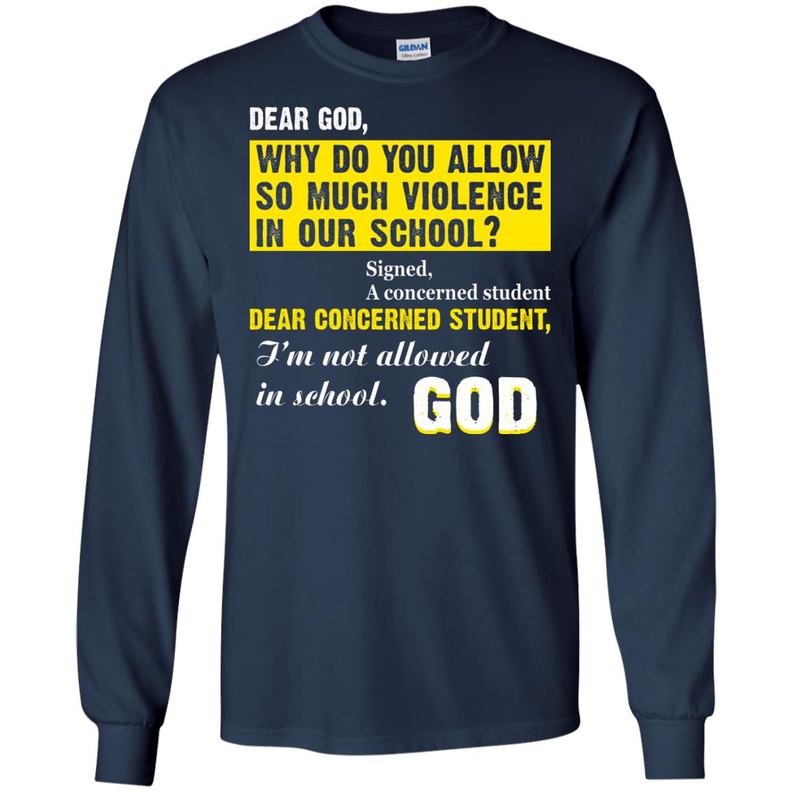 Anti Gun T-shirt Dear God Why Do You Allow So Much Violence In Our School Navy