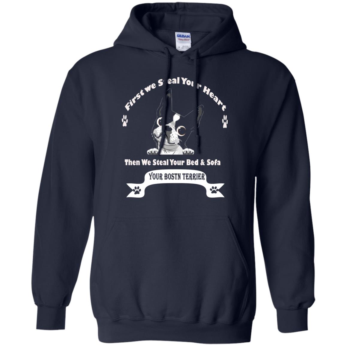 Frist We Steal Your Heart Boston Terrier T-shirt Navy