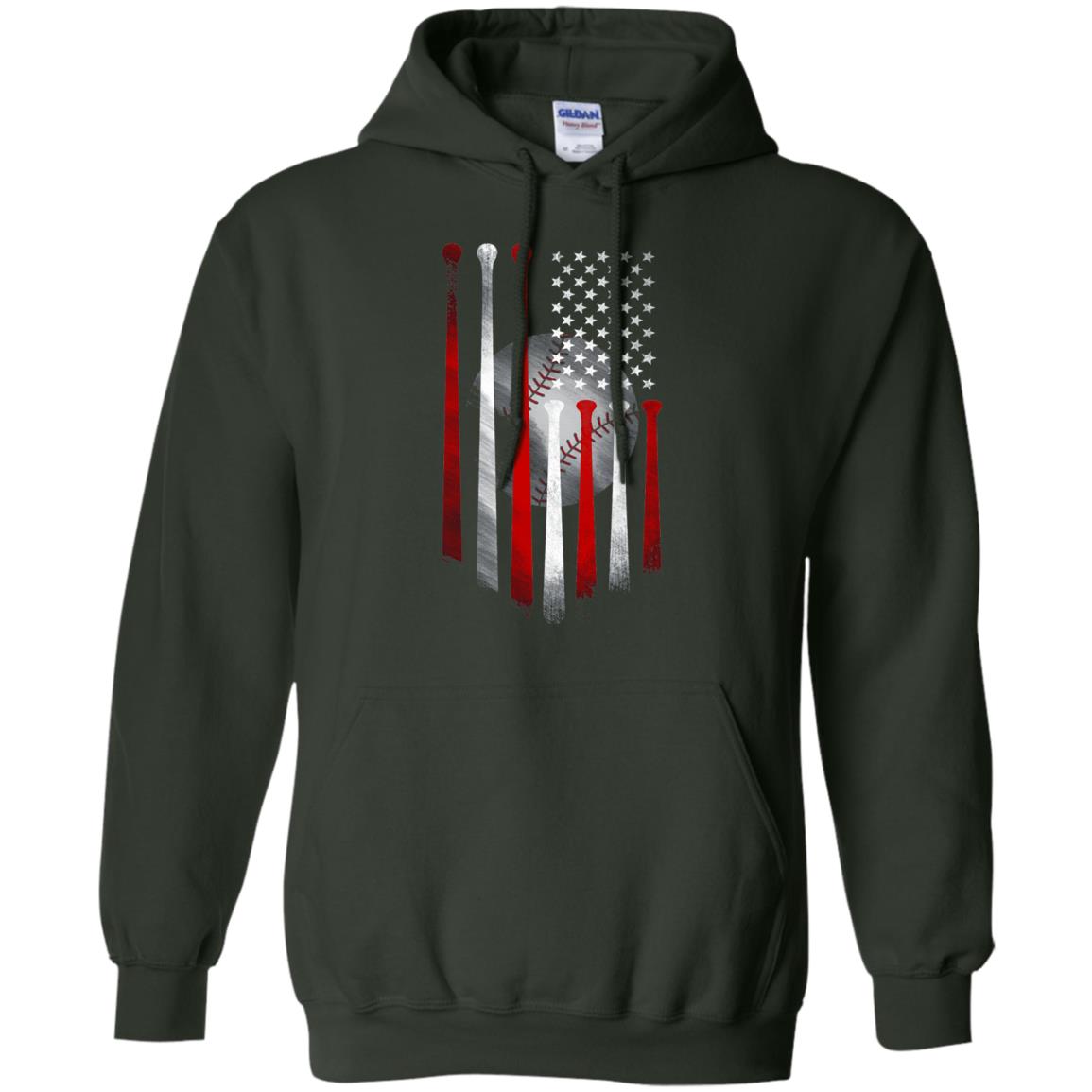 American Flag Baseball Flag Baseball Lover T-shirt Forest Green
