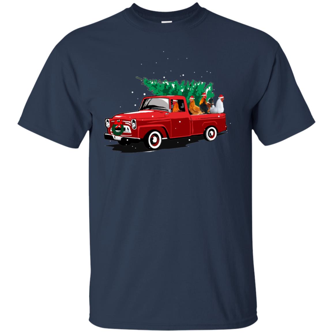 Chickens On Car Merry Christmas Gift Shirt For Mens Womens Navy