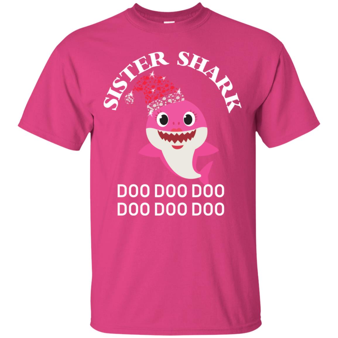 Sister Shark With Santa Claus Hat Merry X-mas Family Shark Gift Shirt Heliconia