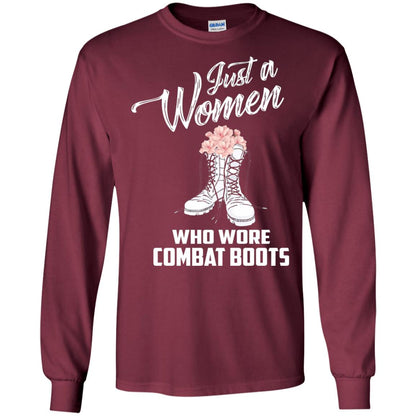 Just A Woman Who Wore Combat Boots Female Veteran T-shirt Maroon