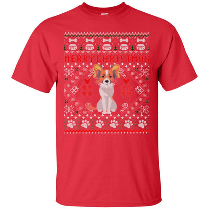 Dog Lover T-shirt Papillon Dog Merry Christmas Red