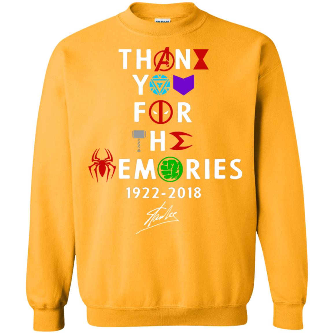 Thank You For The Memories Stan Lee Movie Hero Fan Shirt Gold