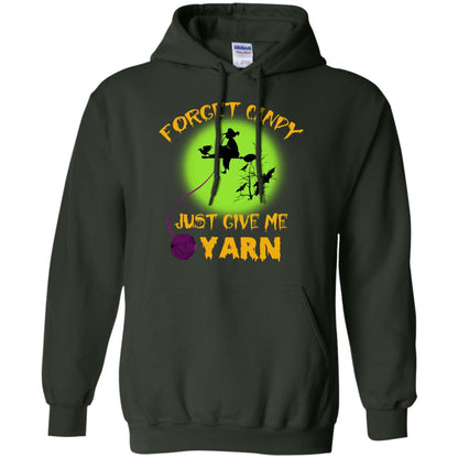 Forget Candy Just Give Me Yarn Crocheting Witches Halloween Shirt Forest Green