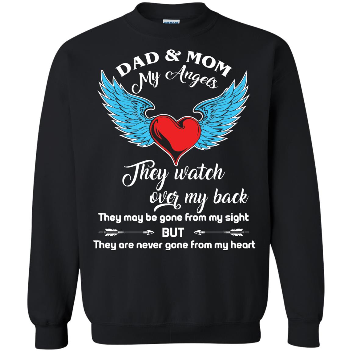 Dad And Mom My Angels They Watch Over My Back Family T-shirt Black