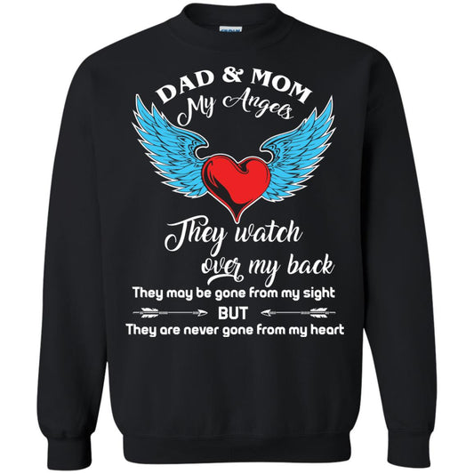 Dad And Mom My Angels They Watch Over My Back Family T-shirt Black