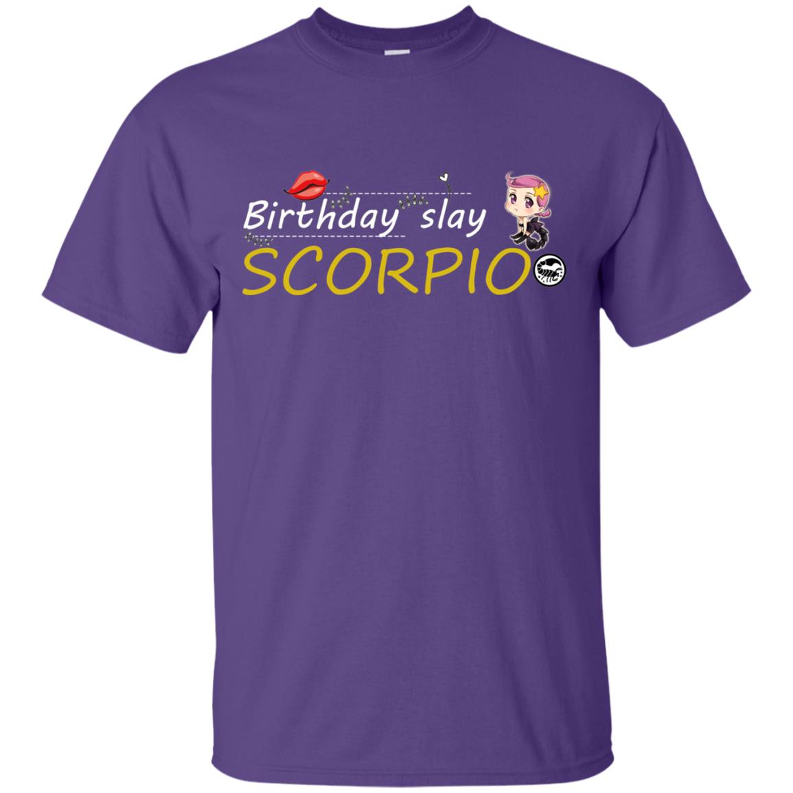 Cute Scorpio Girl Birthday Lip Slay T-shirt Purple