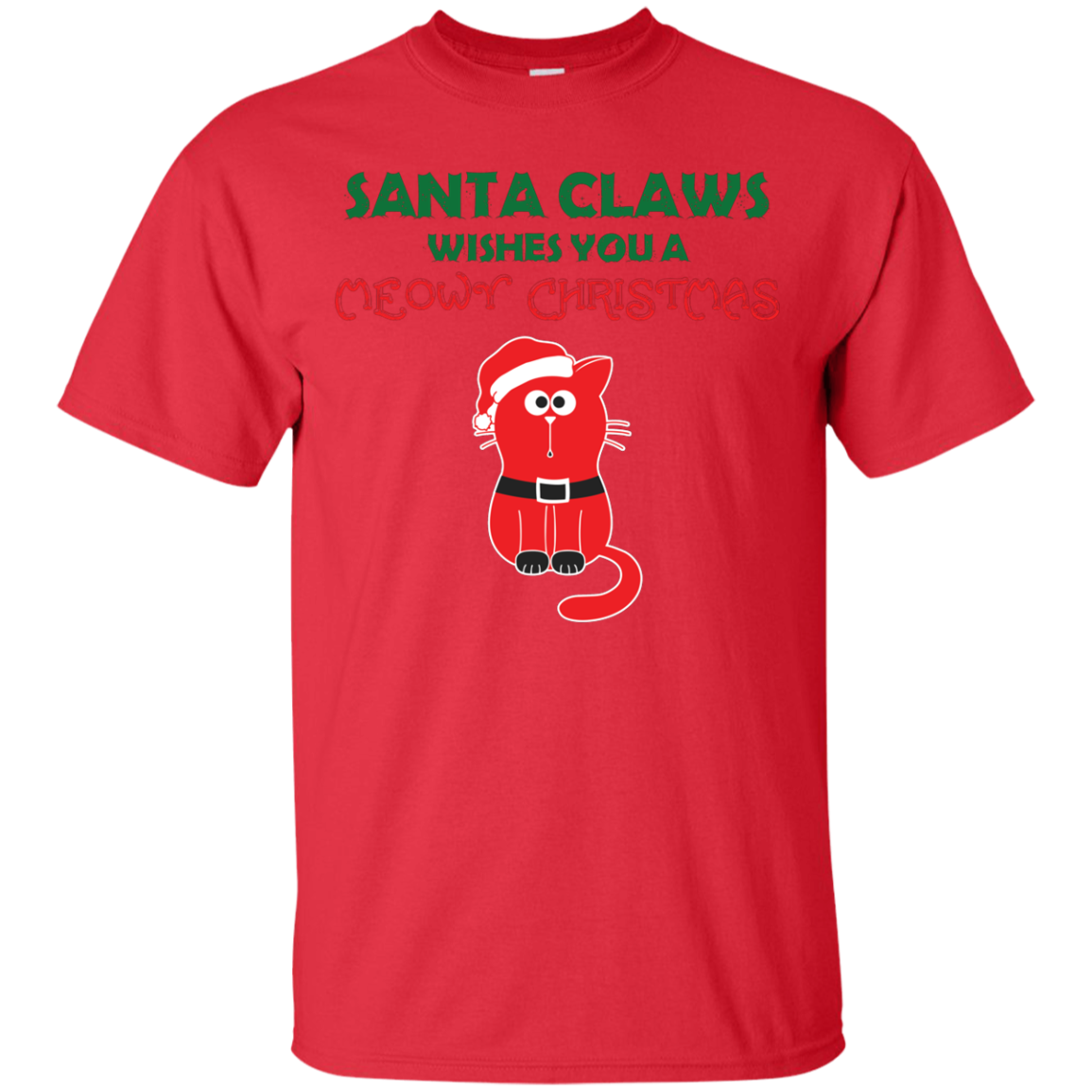 Christmas T-shirt Santa Claws Wishes You A Meowy Christmas Red