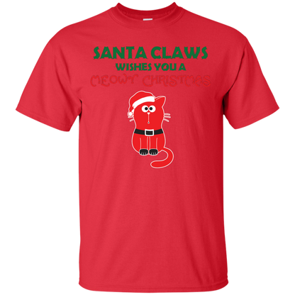 Christmas T-shirt Santa Claws Wishes You A Meowy Christmas Red