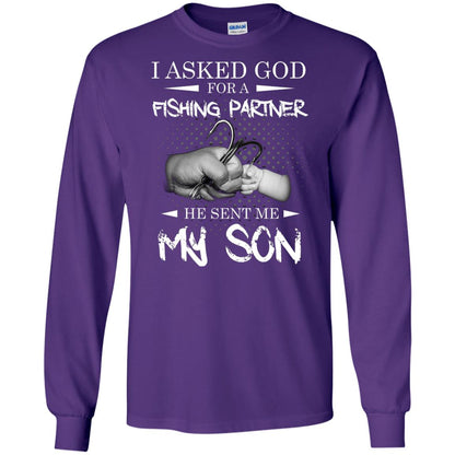 Fishing Daddy Shirt I Asked God For A Fishing Partner He Sent Me My Son Purple