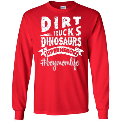 Dirt Trucks Dinosaurs Superheroes #boymomlife Family T-shirt Red